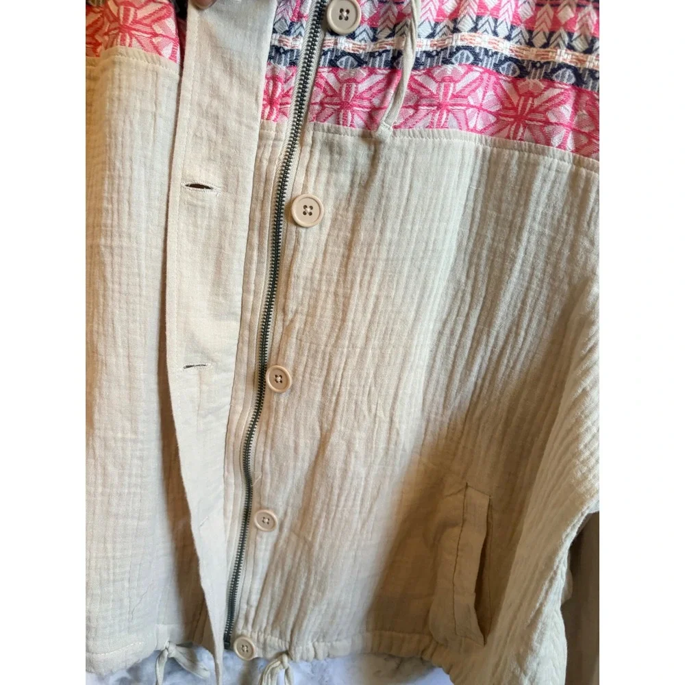 Torrid 3 Gauze Embroidered Hooded Button Zip Front Cropped Jacket 3x 22 24‎ NWT